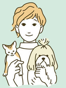 犬と猫を抱く講師のイラスト
